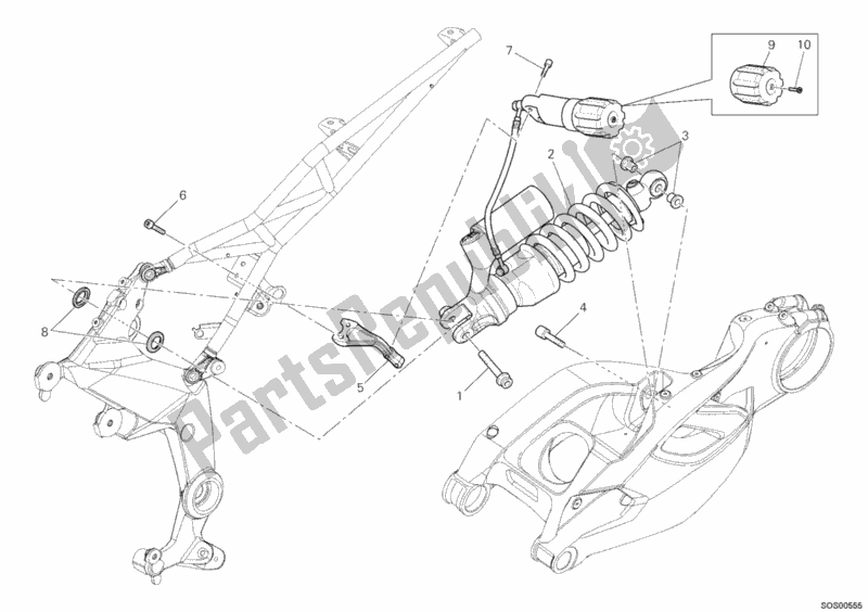 Todas as partes de Amortecedor Traseiro do Ducati Multistrada 1200 USA 2011